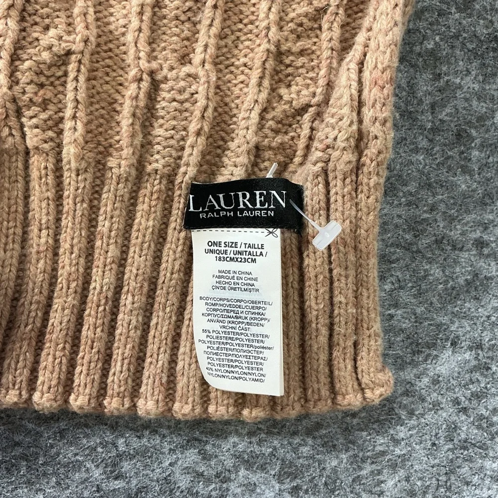 Ralph Lauren Tan Cable Knit Scarf With Ralph Lauren Patch Detail OS